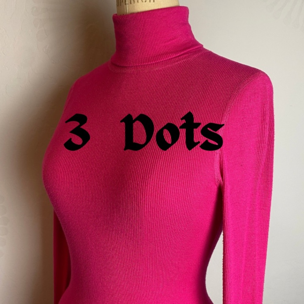 3 Dots Turtleneck, Women’s Small, Soft Ribbed Long Sleeve, Hot Pink